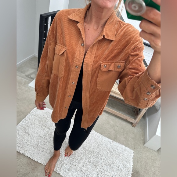 Forever 21 Cozy Rust Burnt Orange Corduroy Button-Up Shacket w/ Frayed Hem S - Picture 3 of 13